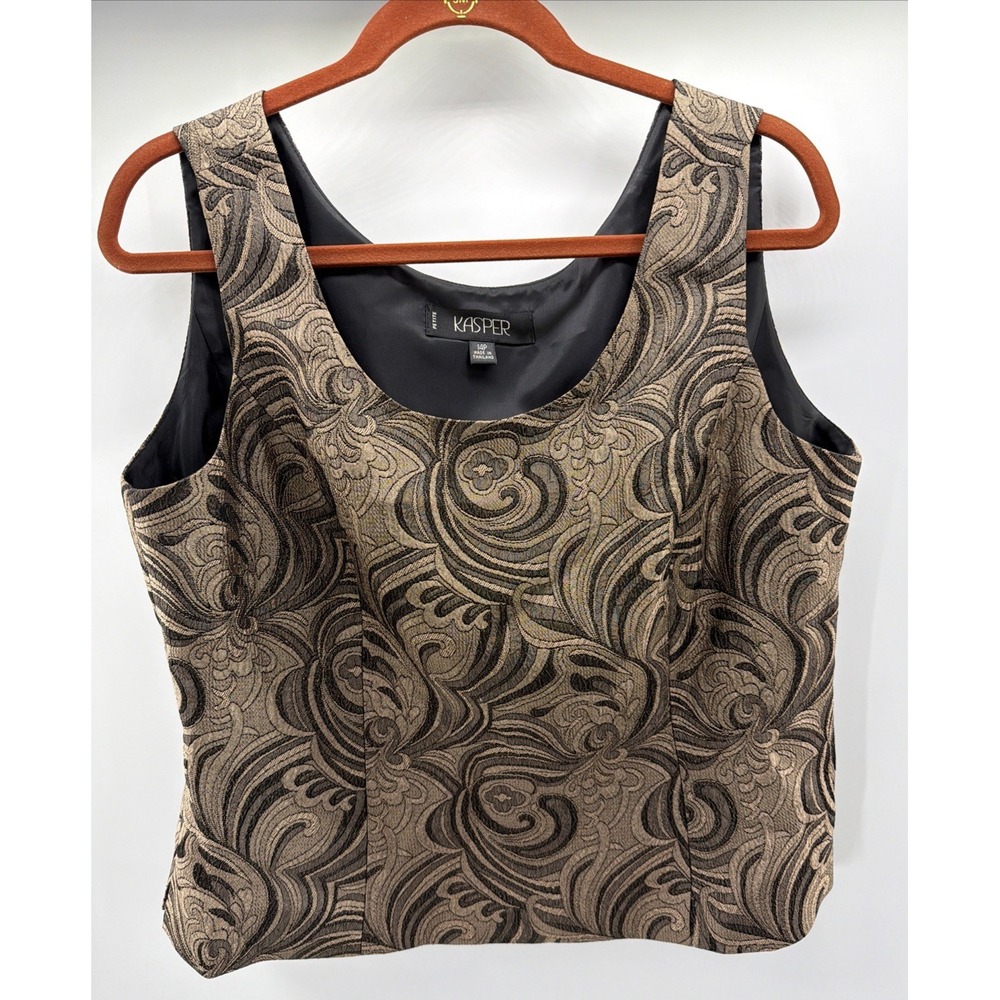 Vtg Kasper Brocade Blouse Vest Women 14p Gold Paisley Fairy Grunge Sleeveless